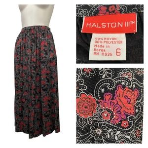 1980s Red Rose Floral Halston Midi Skirt / Women’s Small *